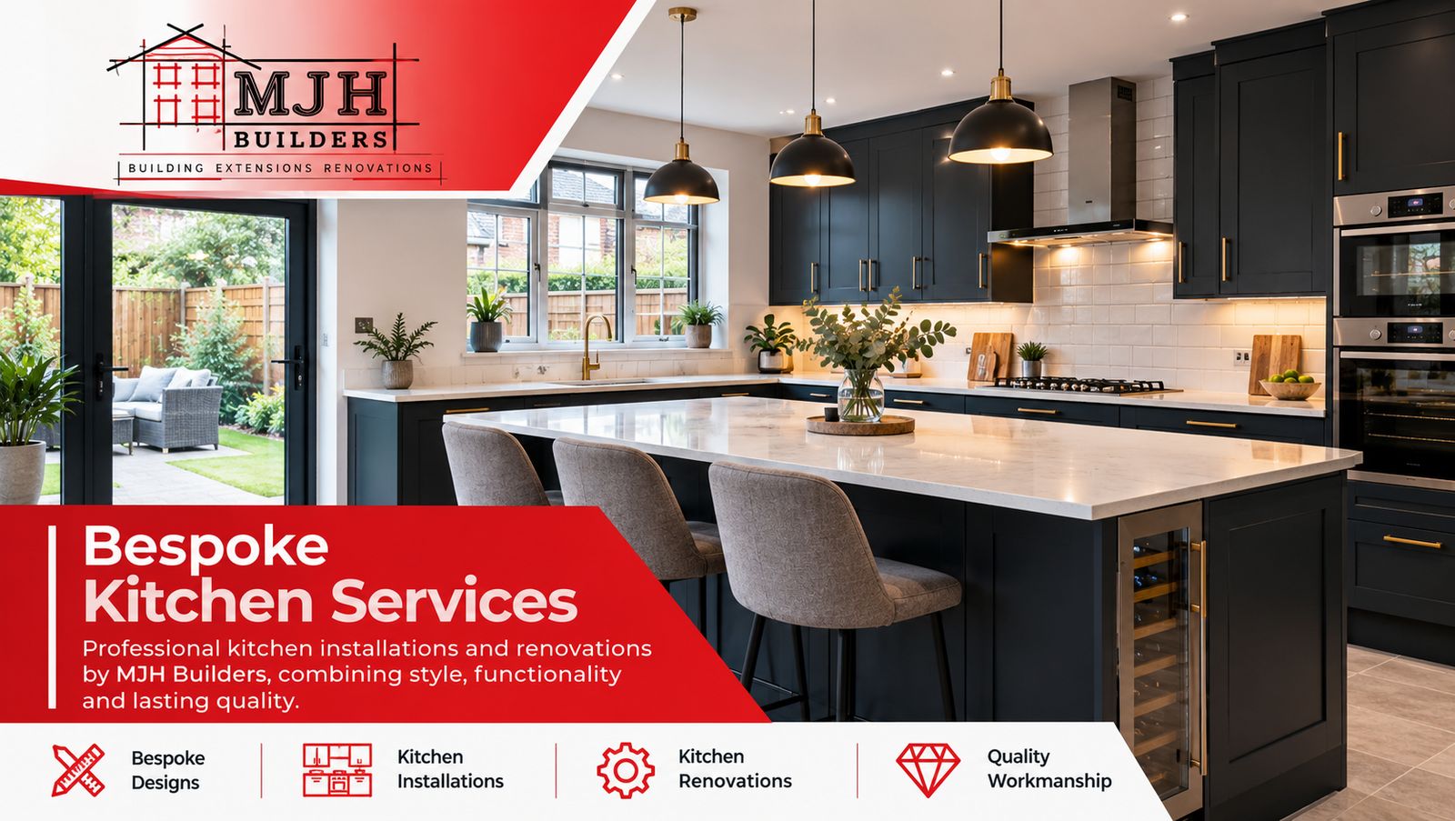 Bespoke modern kitchen design and installation by MJH Builders